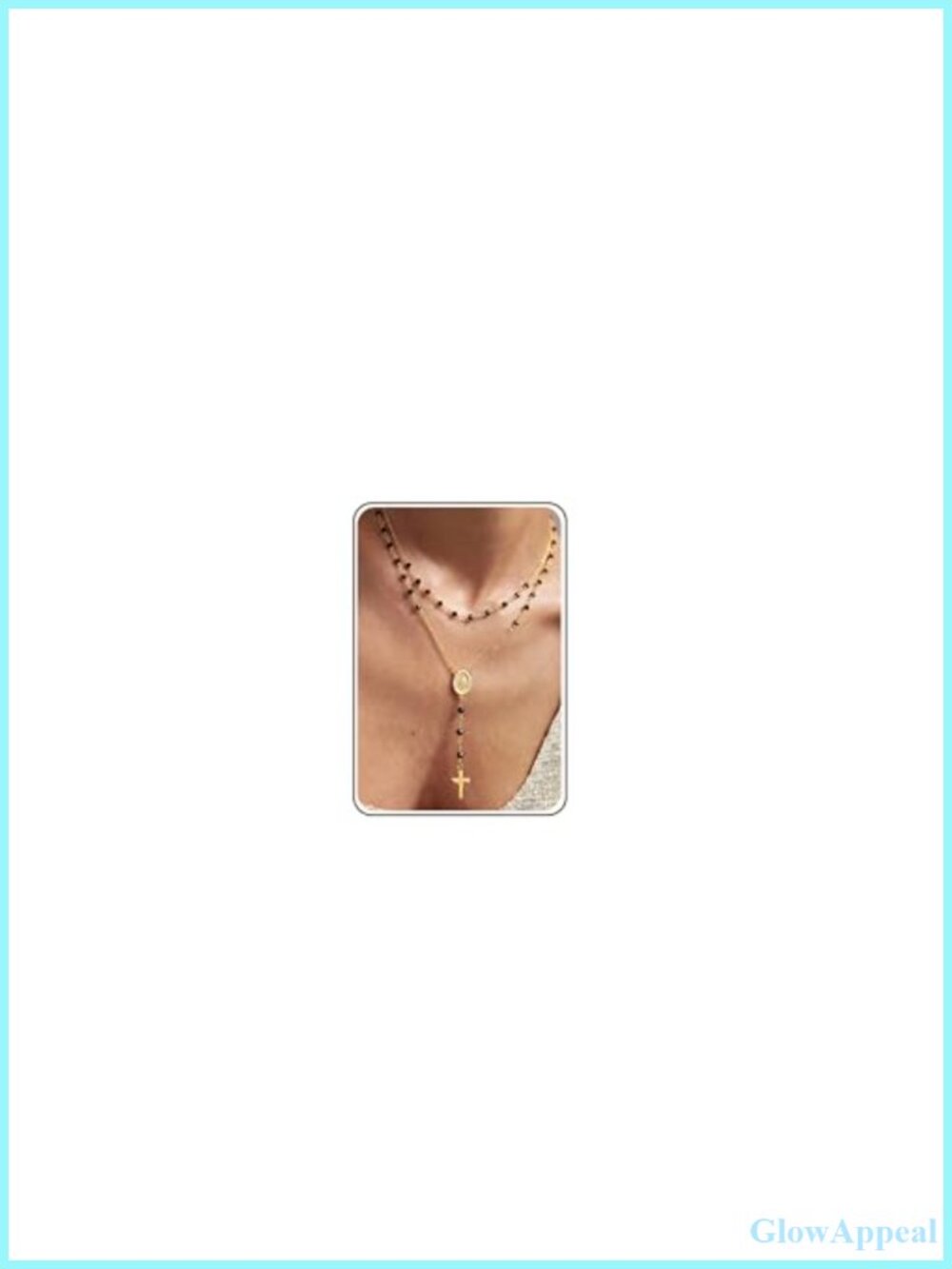 16k Gold Plated Layered Cross Necklace Rosary Style Bead Heart Virgin Mary